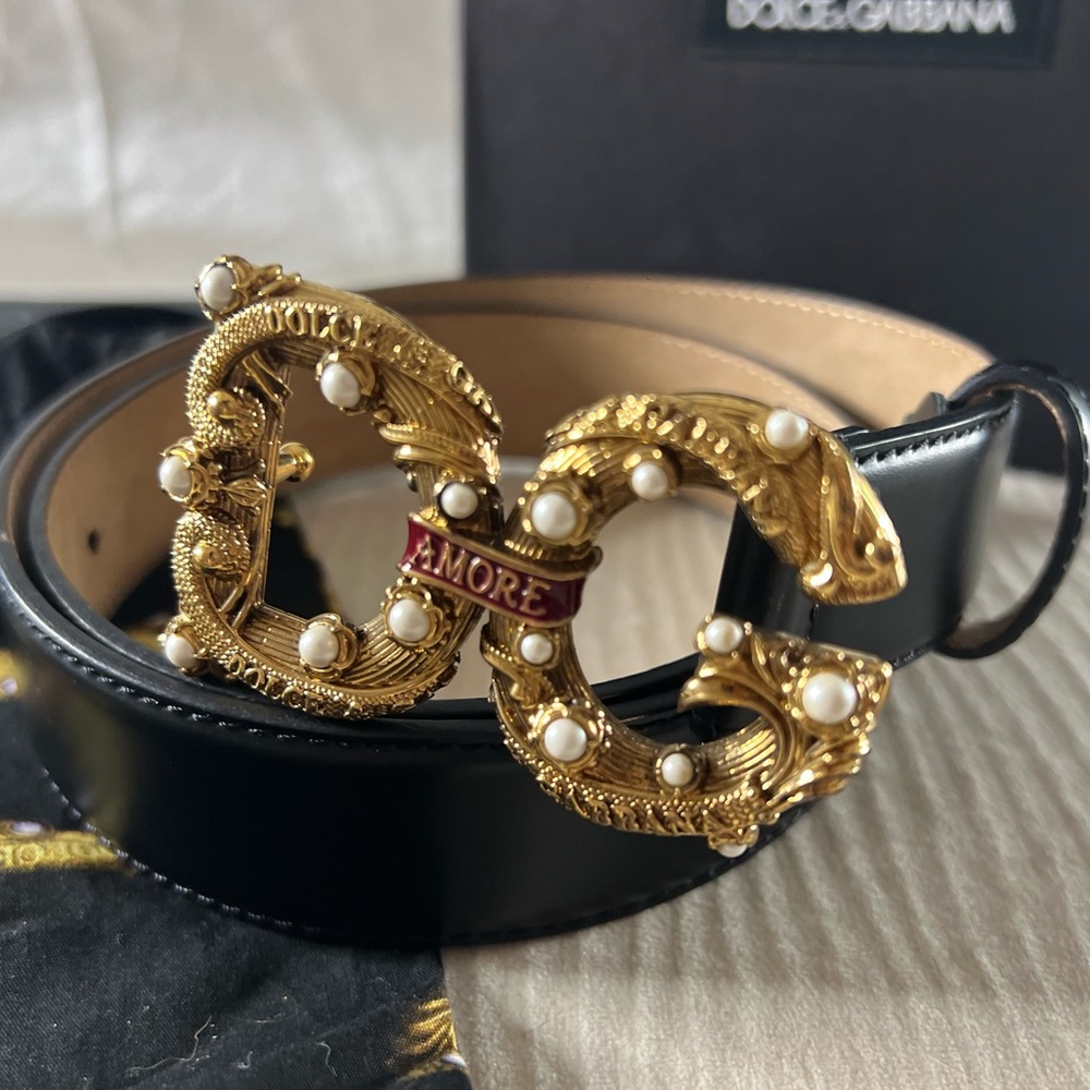 Dolce & Gabbana Belt - Black CALFSKIN BELT WITH DG AMORE LOGO